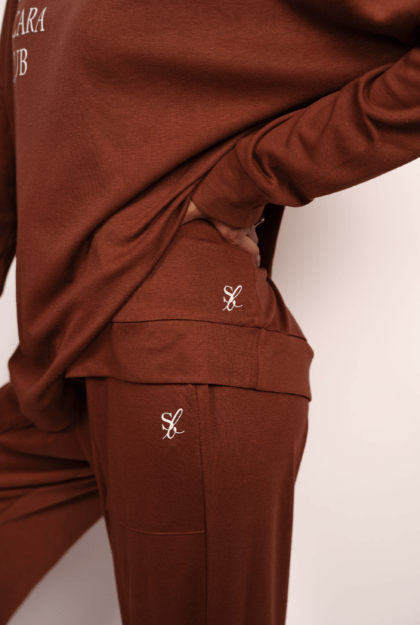 long sleeve loungewear set close up logos